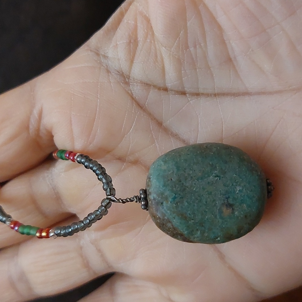 Artisan Green Chrysocolla Pendant Beaded Choker Necklace Sterling Silver Accent - Picture 6 of 6